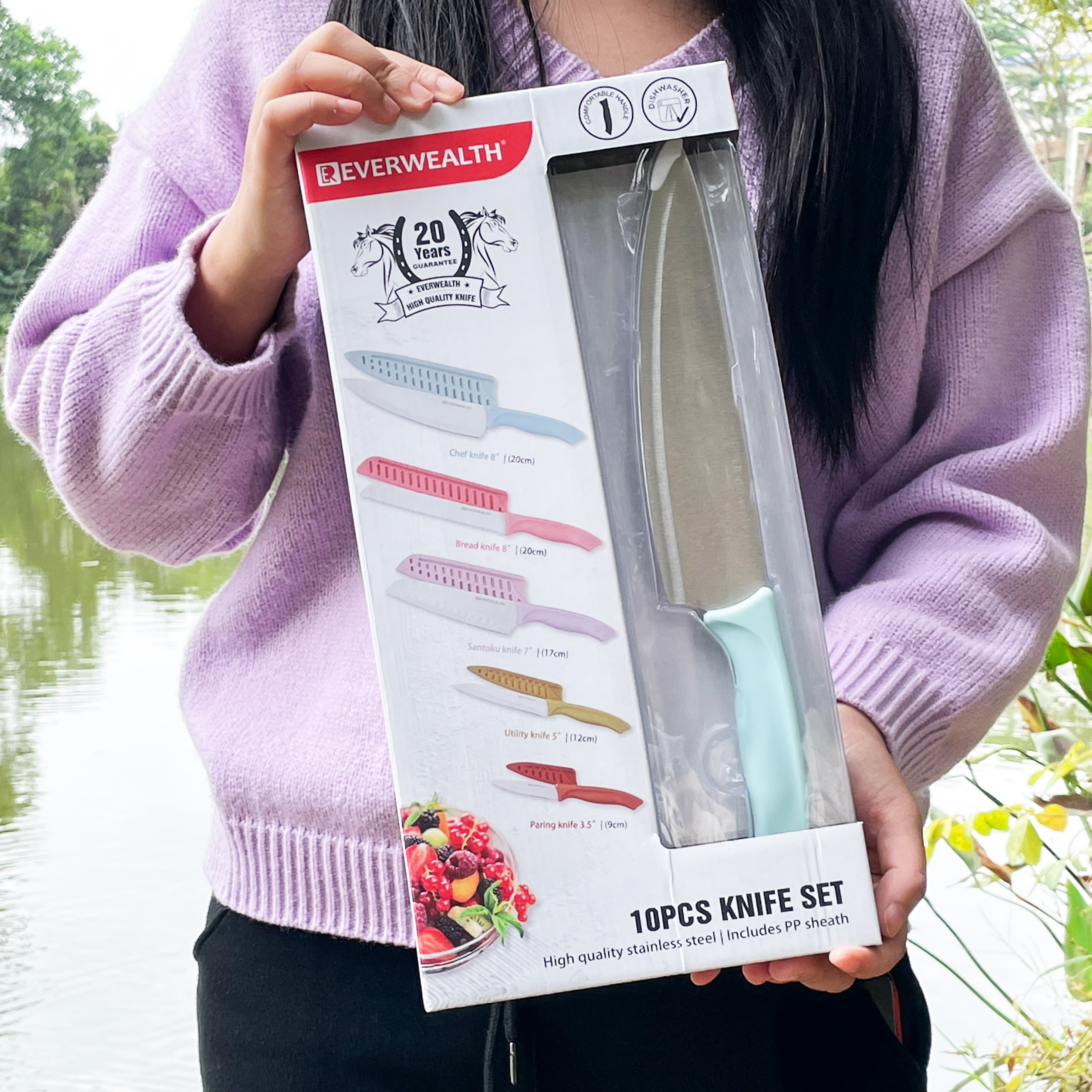 Entry-Level Stainless Steel Kitchen Knife Set Dishwasher-Safe With Plastic Sheath- P016